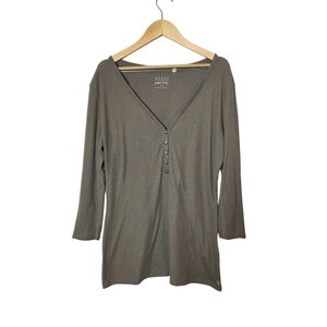 Guess Perfect Henley Top XL‎ Olive Green Y2K Vampire Diaries Bella Swan Preppy